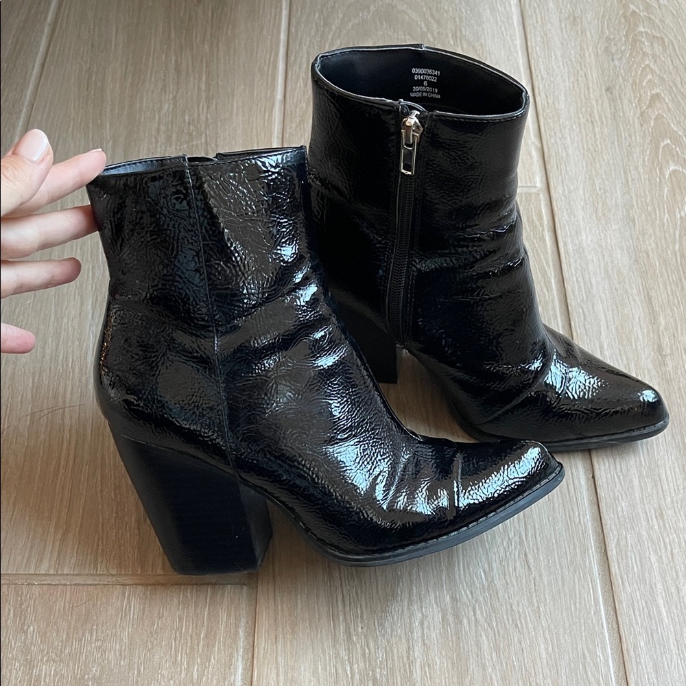 Black Patent Leather Ankle Boots